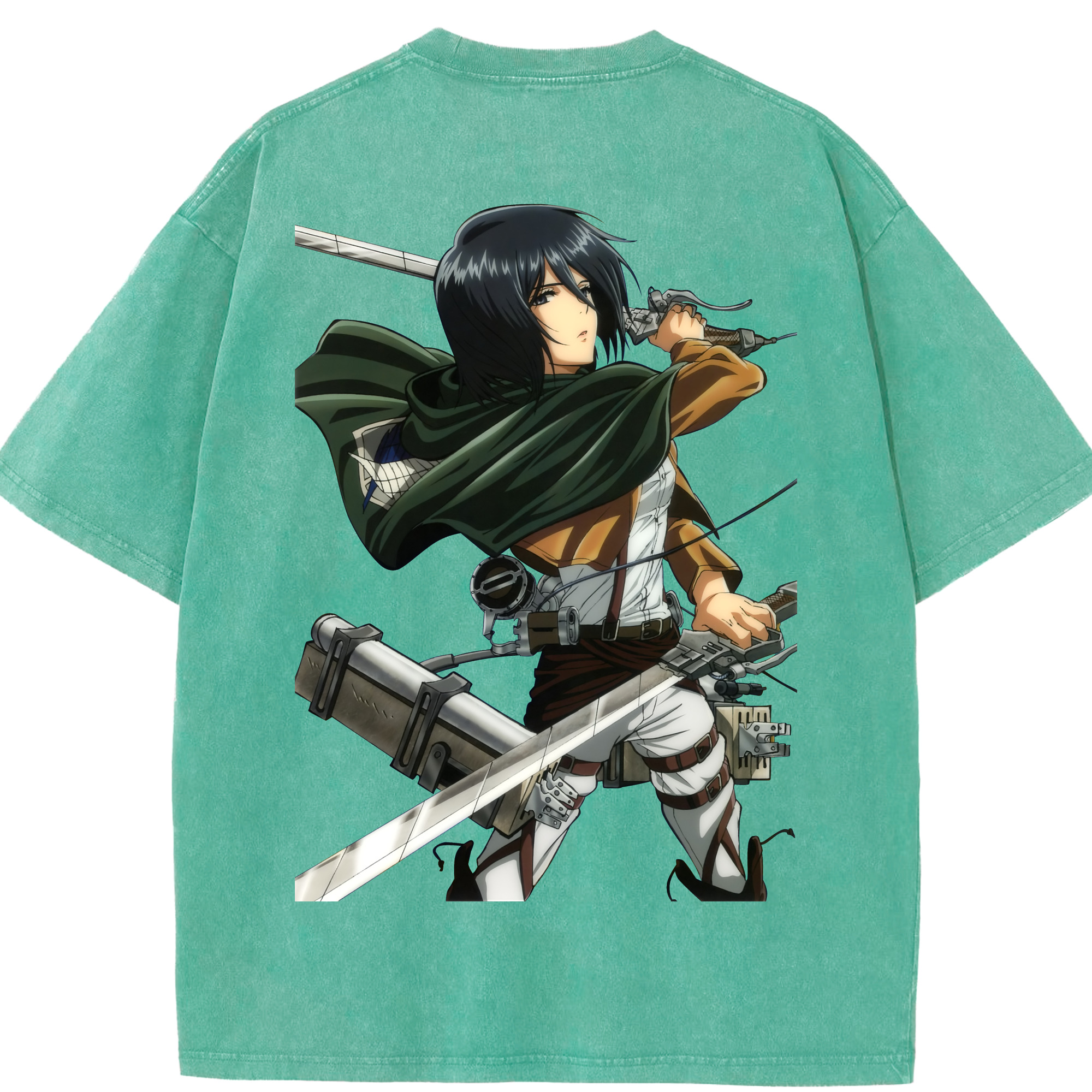 （画像用） 進撃の巨人 ミカサ·アッカーマン Attack on Titan Mikasa Ackerman 綿100% ヴィンテージ風 半袖Tシャツ（背面プリント）